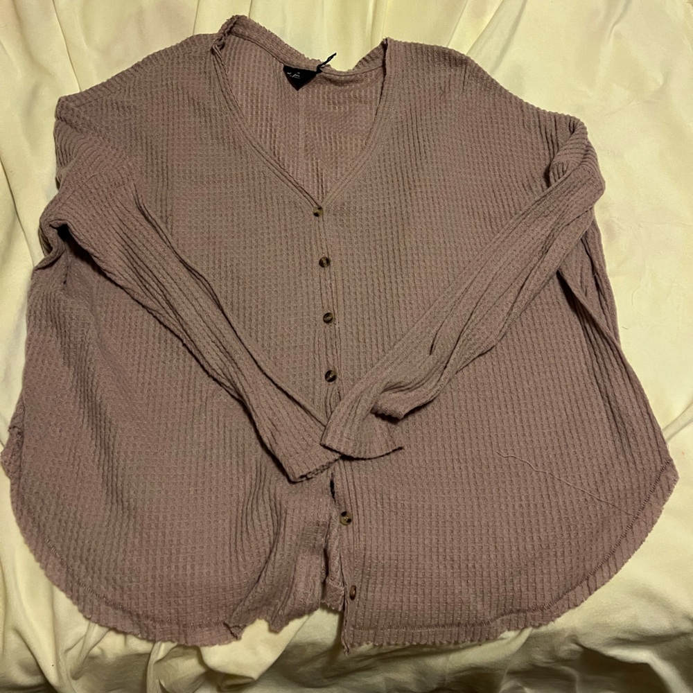 Purple Button-Up Knit Top